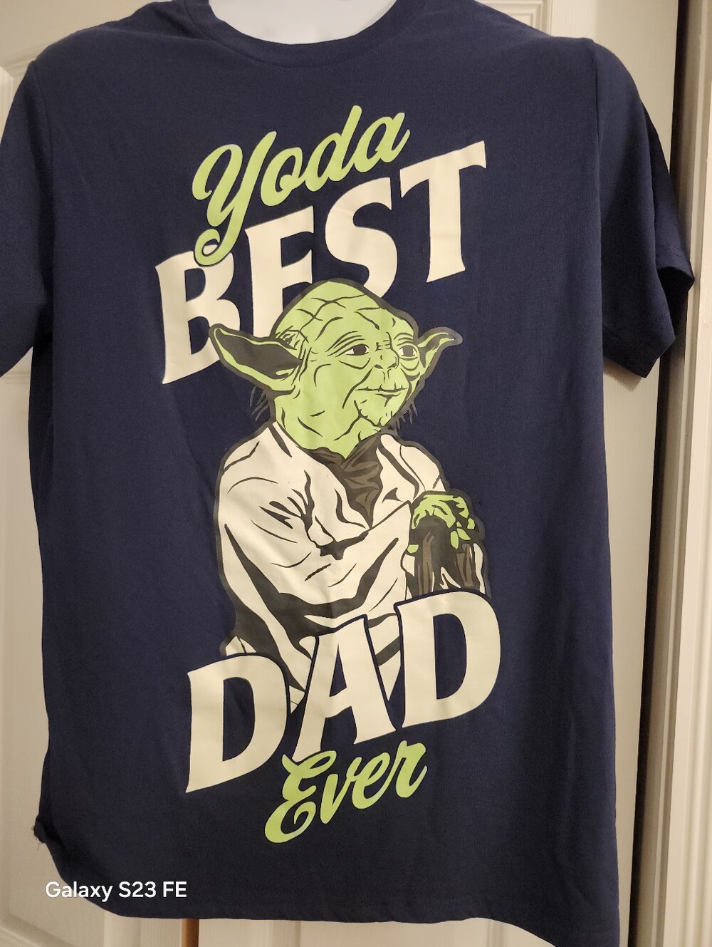 Yoda Best Dad Ever Graphic Tee - Navy with Lime Green & White L